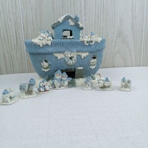 Encore 2001 Snow Buddies Snowville “Noah’s Ark” #96900 6 Figures Blue And White.
